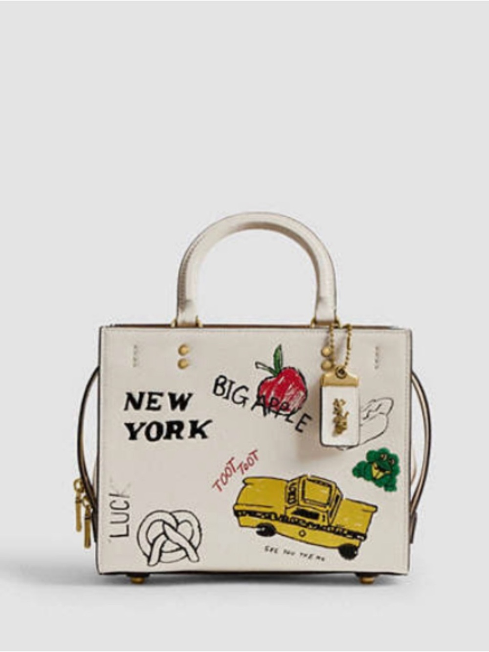 Coach White Leather New York Graphic Satchel
